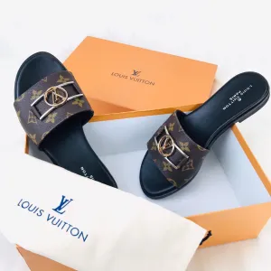 𝐋𝐕 Lock It Mules Flat Slippers In Monogram Canvas For Women