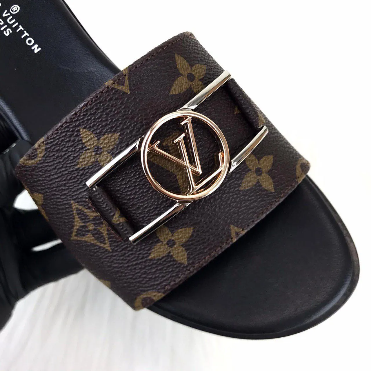 𝐋𝐕 Lock It Mules Flat Slippers In Monogram Canvas For Women