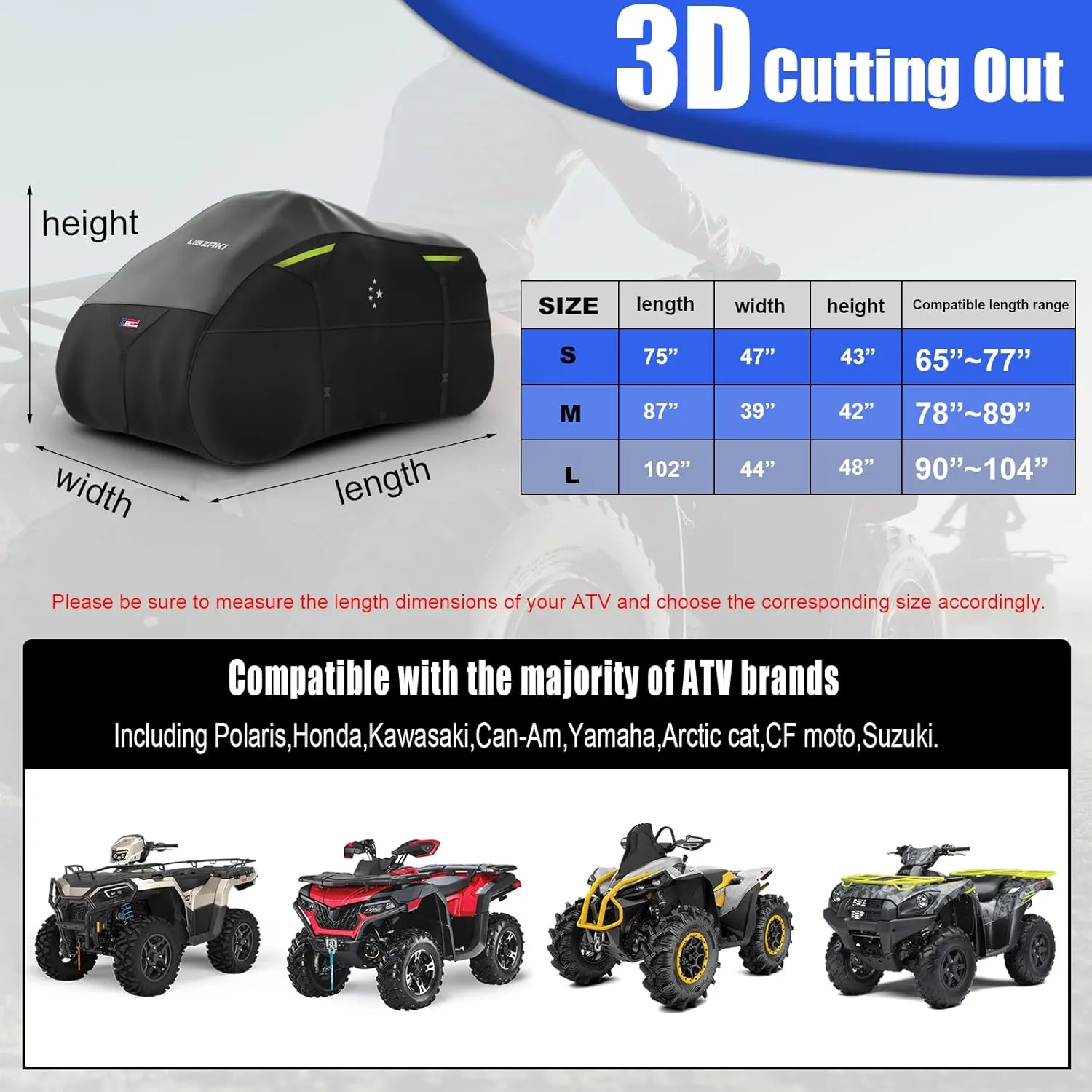 600D ATV Cover Waterproof Heavy Duty Trailerable 4 Wheeler Cover Quad Cover ATV Covers All Season Weather Proof Outdoor UV Protection for Polaris Kawasaki Yamaha Suzuki Can-Am Black/Gray-S