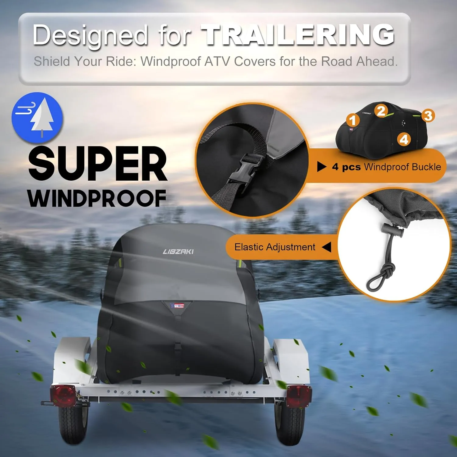 600D ATV Cover Waterproof Heavy Duty Trailerable 4 Wheeler Cover Quad Cover ATV Covers All Season Weather Proof Outdoor UV Protection for Polaris Kawasaki Yamaha Suzuki Can-Am Black/Gray-S