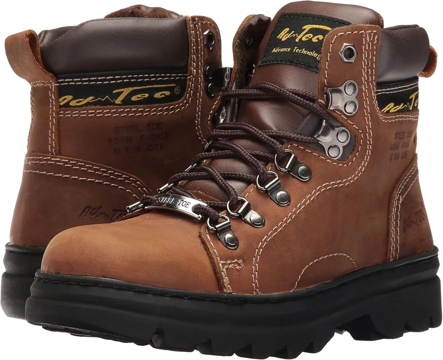 Ad Tec Men's 6" Ankle Laceup Leather Certified Work & Hiker Boot | Steel Toe, Padded Collar, Cushioned Insole & Oil Resistant Outsole