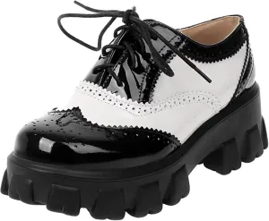 Agodor Women's Lace up Wingtip Oxford Shoes Chunky Heel Platform Vintage Round Toe Brogue Shoes