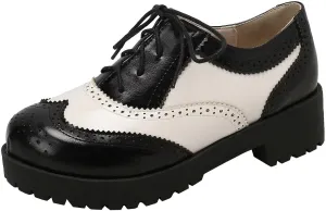 Agodor Women's Lace up Wingtip Oxford Shoes Chunky Heel Platform Vintage Round Toe Brogue Shoes