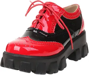 Agodor Women's Lace up Wingtip Oxford Shoes Chunky Heel Platform Vintage Round Toe Brogue Shoes