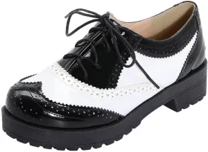 Agodor Women's Lace up Wingtip Oxford Shoes Chunky Heel Platform Vintage Round Toe Brogue Shoes