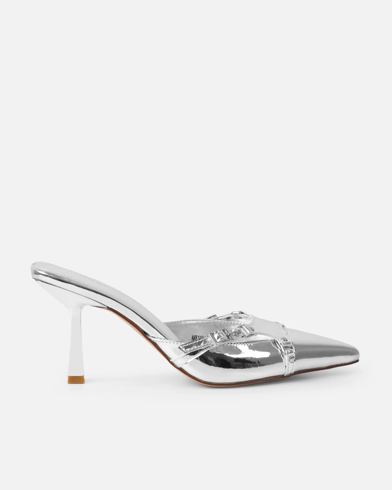 Ankana Silver Mirror Buckle Detail Mule Court Shoes