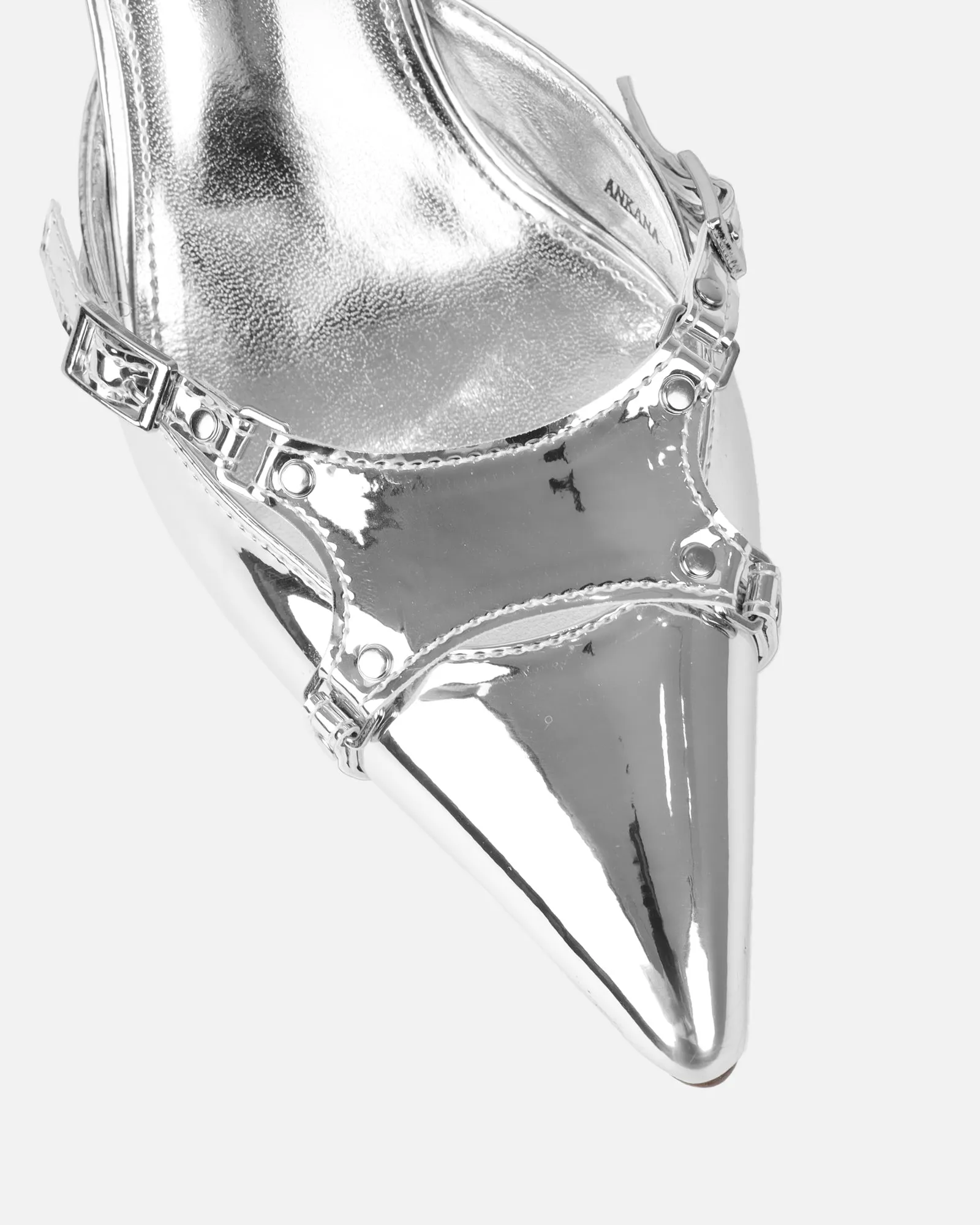 Ankana Silver Mirror Buckle Detail Mule Court Shoes