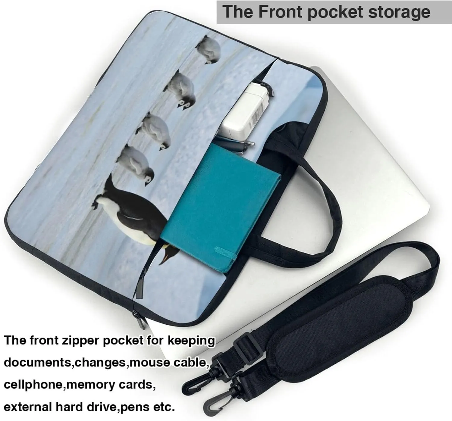 Antarctica Penguin Walking On Snowy Laptop Bag Shoulder Messenger Bag Computer Briefcase Bag For Business Office Work