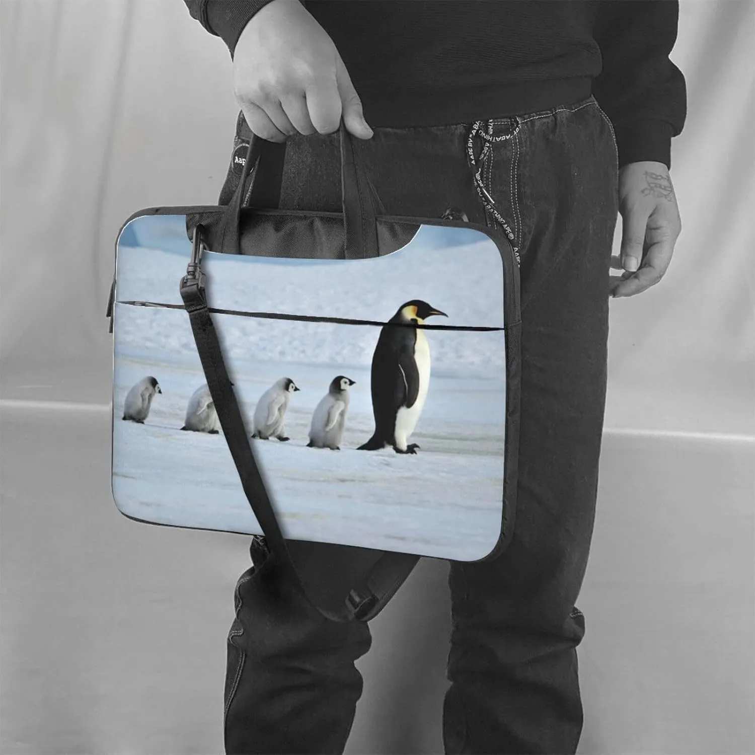 Antarctica Penguin Walking On Snowy Laptop Bag Shoulder Messenger Bag Computer Briefcase Bag For Business Office Work