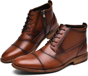 Arkbird Mens Oxford Leather Dress Boots Classic Cap Toe Side Zip Mid Top Casual Ankle Boots for Men