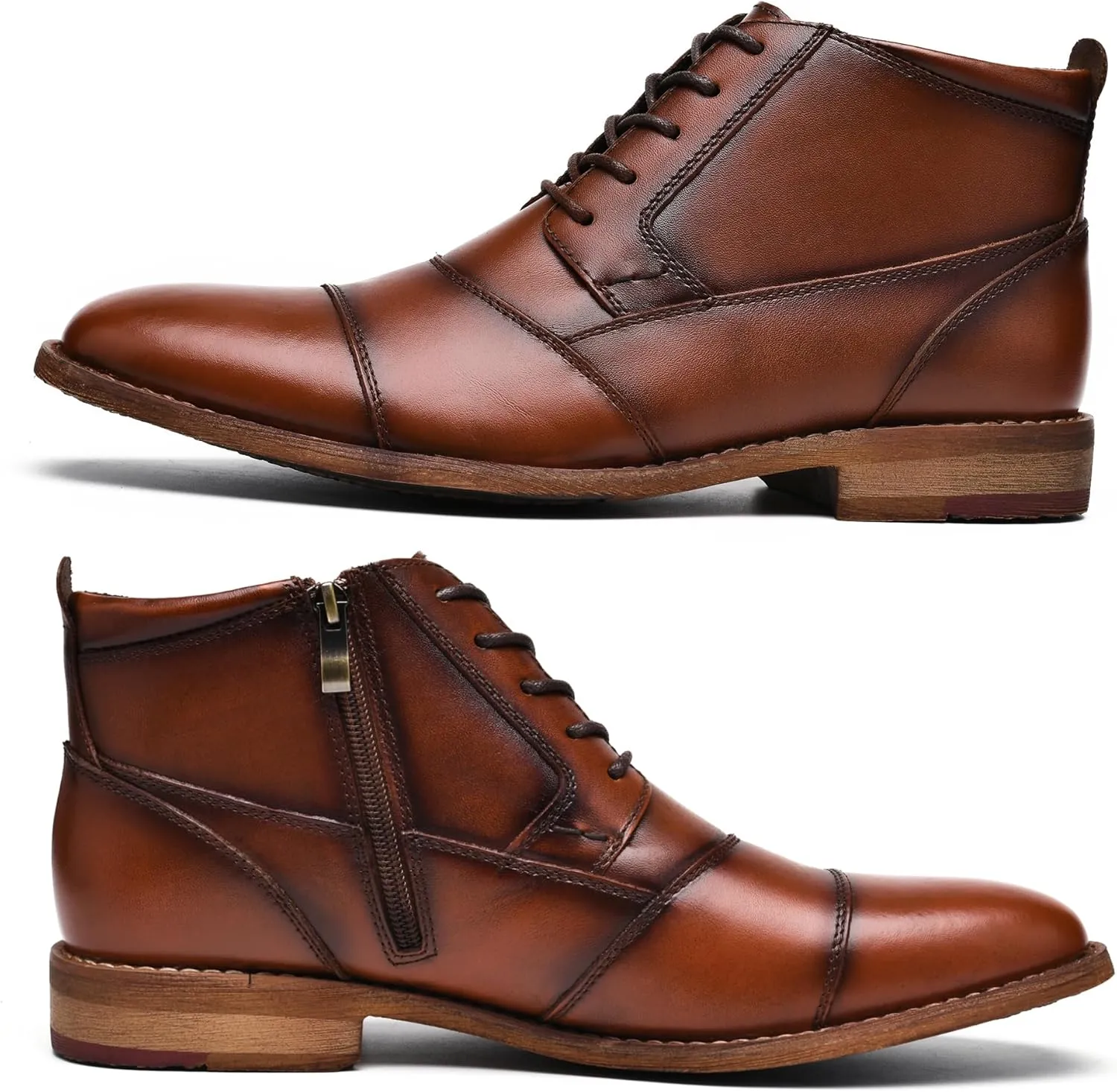 Arkbird Mens Oxford Leather Dress Boots Classic Cap Toe Side Zip Mid Top Casual Ankle Boots for Men