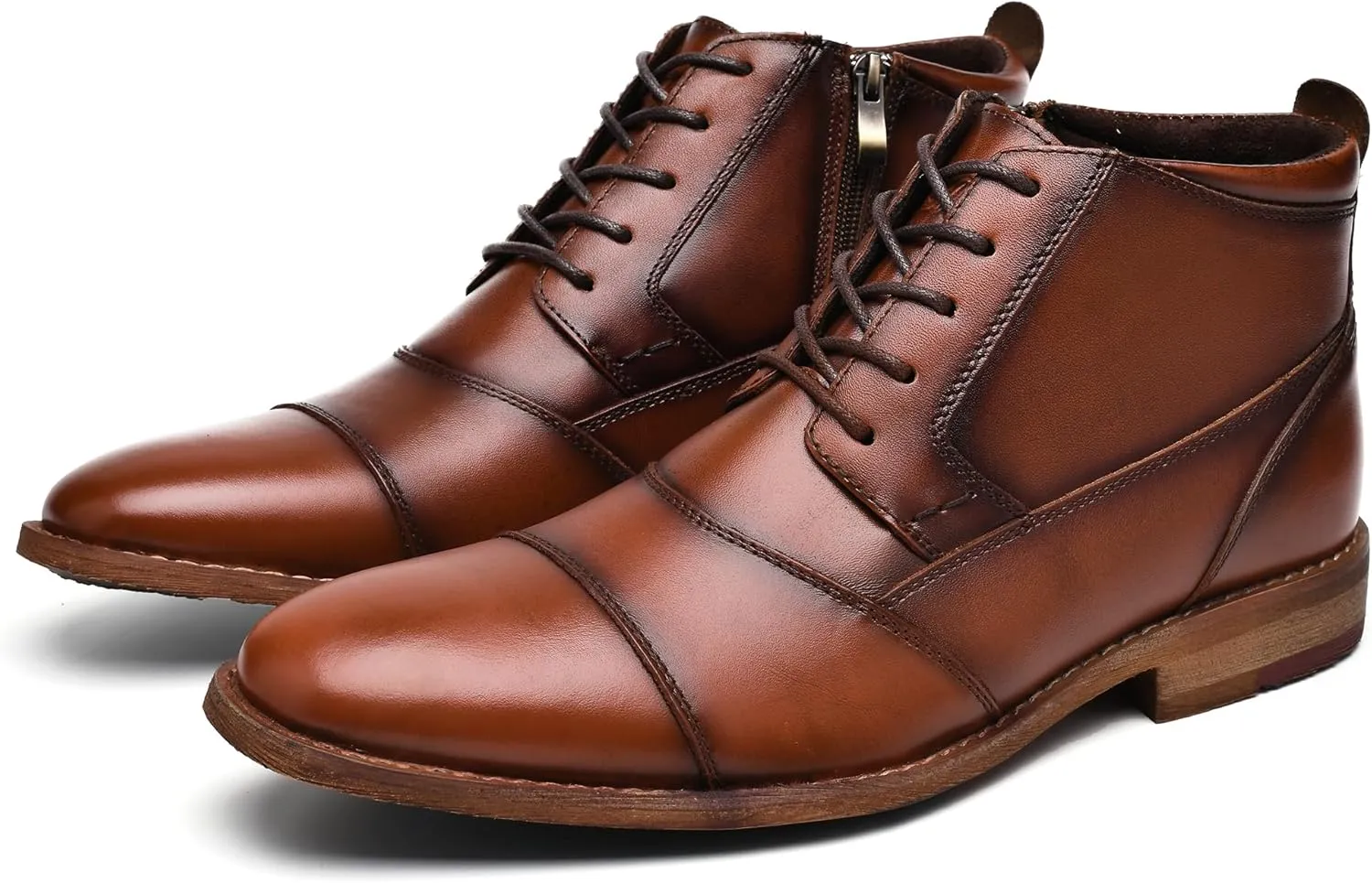 Arkbird Mens Oxford Leather Dress Boots Classic Cap Toe Side Zip Mid Top Casual Ankle Boots for Men