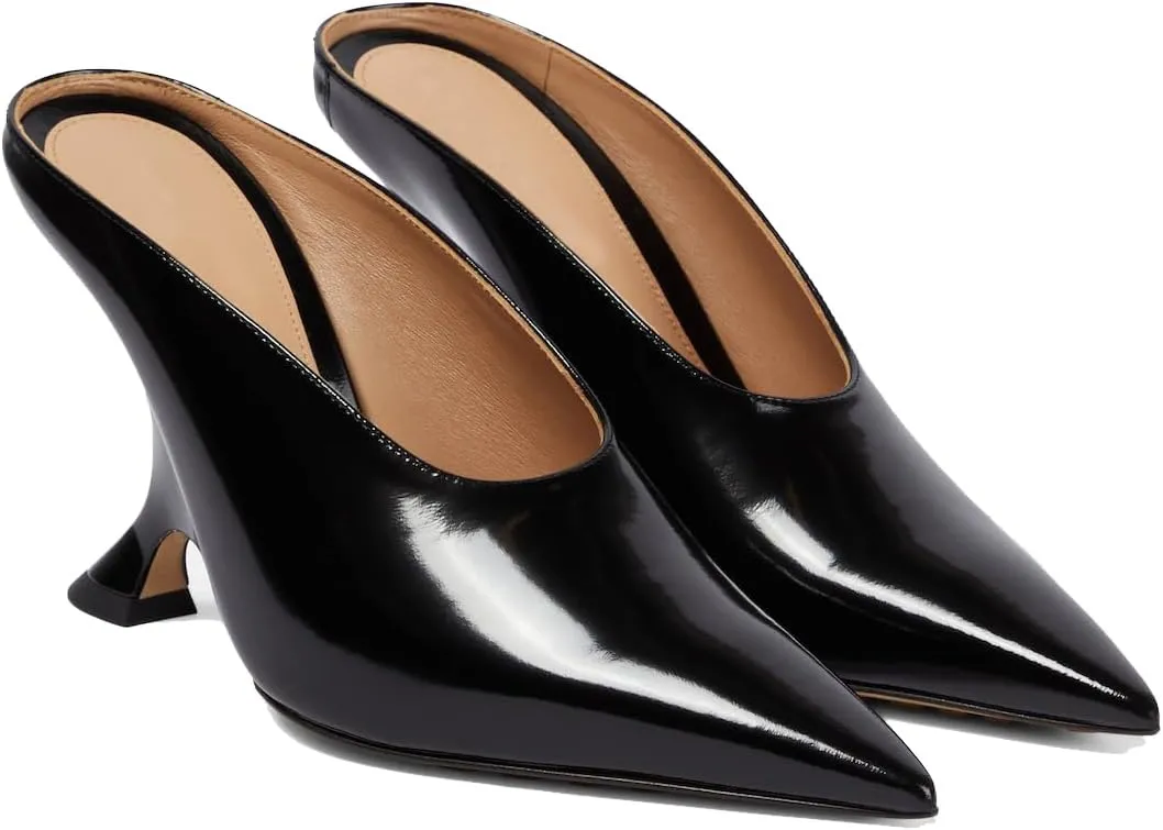 Arqa Metallic Leather Heeled Mules for Women Pointed Toe Wedge Heel Slide Sandals Slip-on Mule Heels Dressy Pumps