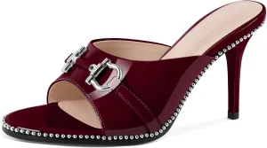 AUMOTED Peep Open Toe Sandals Women Stiletto High Heels Beaded Sandals Slip On Wedding Office Cute Basic Classic 3.1 Inches Summer Heels