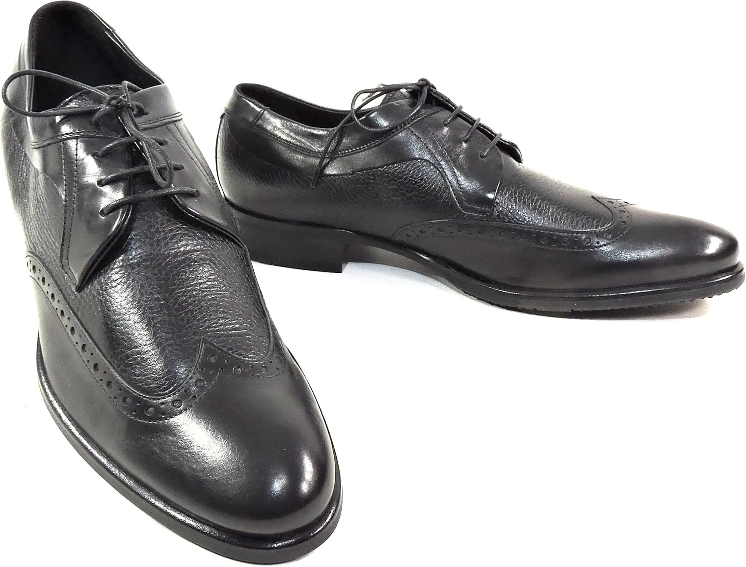 Baldinini Men's Black Leather Oxford Dress Shoes, Wingtip Brogue, Comfort Sole