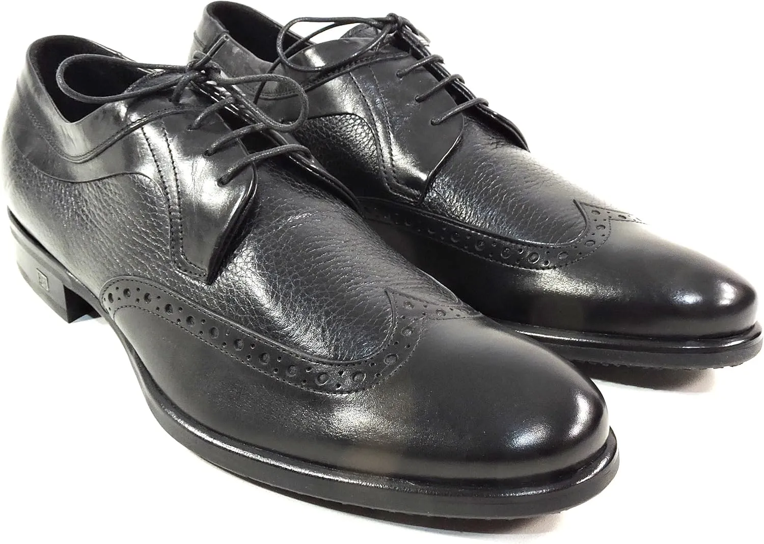 Baldinini Men's Black Leather Oxford Dress Shoes, Wingtip Brogue, Comfort Sole