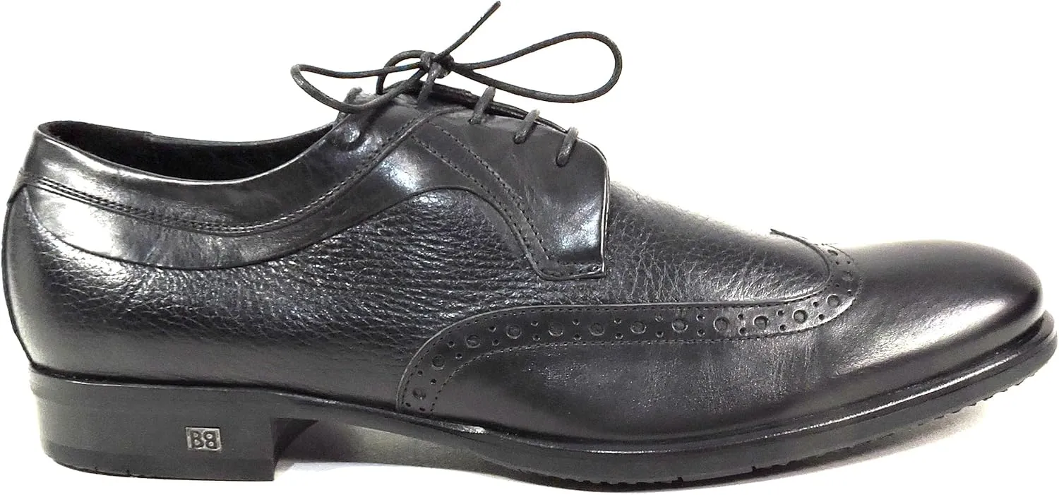 Baldinini Men's Black Leather Oxford Dress Shoes, Wingtip Brogue, Comfort Sole
