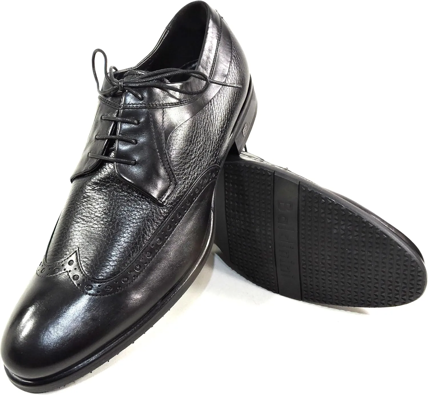 Baldinini Men's Black Leather Oxford Dress Shoes, Wingtip Brogue, Comfort Sole