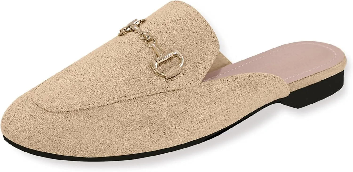 baobeijiadao Womens Closed Round Toe Mules Comfortable Buckle Flats Mules Slip On Backless Loafers for Women