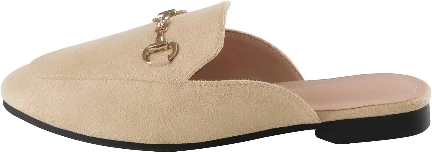 baobeijiadao Womens Closed Round Toe Mules Comfortable Buckle Flats Mules Slip On Backless Loafers for Women