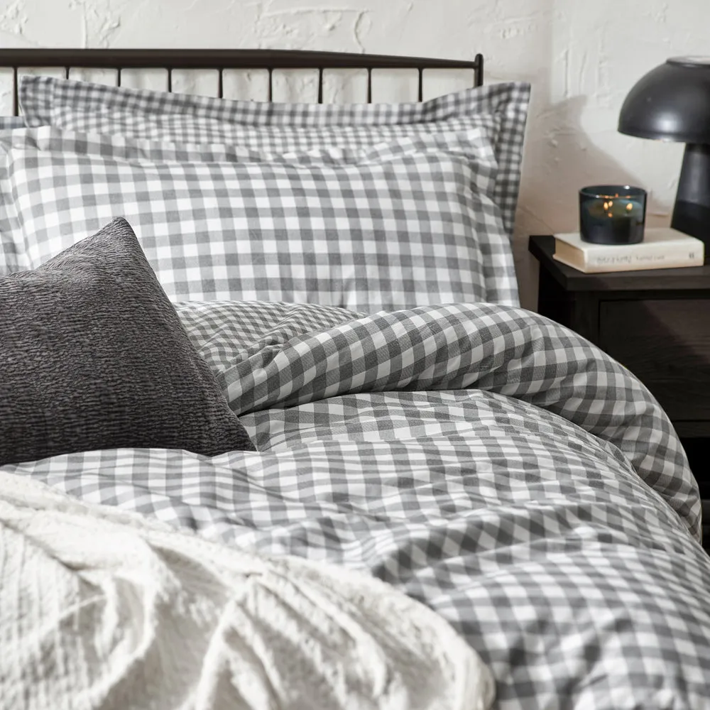 Barton Gingham Check Duvet Cover Set Grey