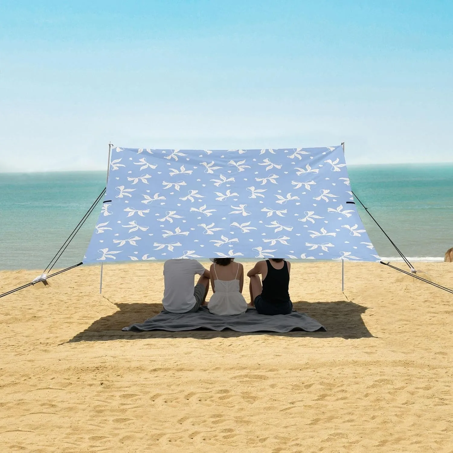 Beach Shade Tent with UPF50  UV Protection,Elegant Bowknot and Hearts Lightweight Camping Sun Shelter for Outdoor,Camping Trips, Fishing, Backyard,Picnics,Easy Set Up and Carry 9x10.5 FT
