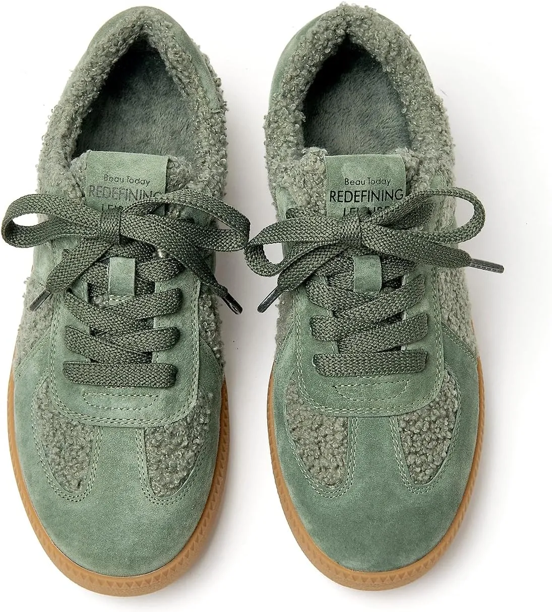 BEAU TODAY Sneaker Boots for Women,Fur Lined Winter Shoes for Women,Comfortable Platform Leather Retro OG Sneakers,Slip-on Tennis Runnig Trainer Shoes