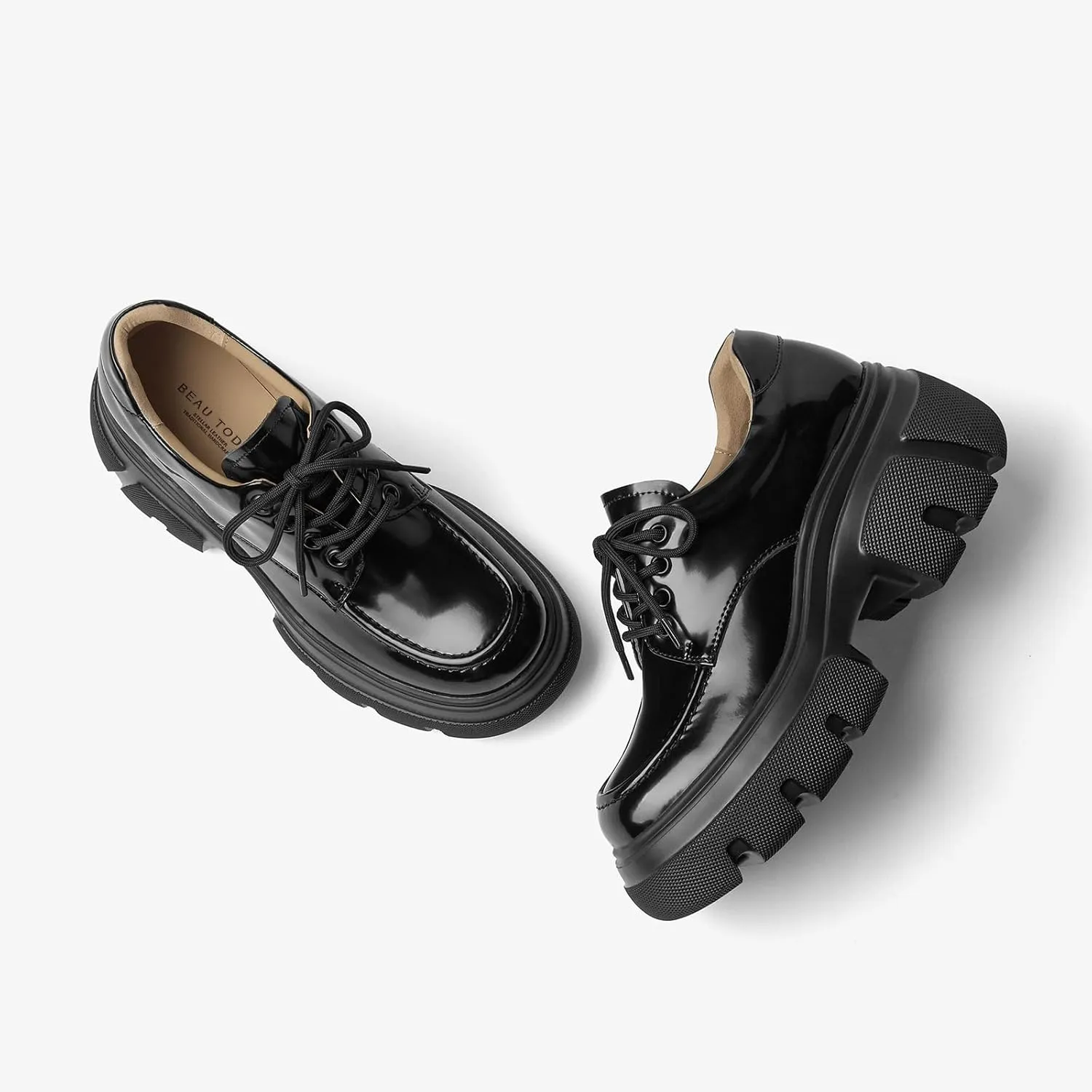 BEAU TODAY Women's Platform Oxfords, Chunky Work Oxford Shoes for Women, Business Casual Leather Shoes Women, Comfortable Non-Slip Round Toe Dressy Shoes