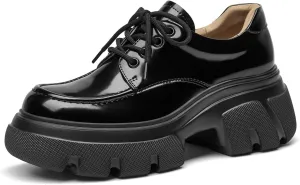 BEAU TODAY Women's Platform Oxfords, Chunky Work Oxford Shoes for Women, Business Casual Leather Shoes Women, Comfortable Non-Slip Round Toe Dressy Shoes