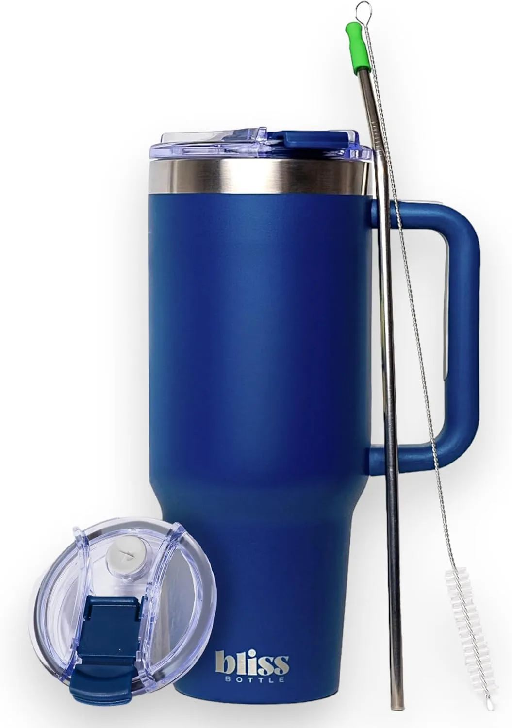 BLISS Bottle 40oz -Stainless Steel Insulated Tumbler w/Handle, Locking Lid, Straw, 2 Silicone Tips, Woven Bag, Spill-Proof, Cup Holder Compatible Travel Mug for Hot/Cold Drinks
