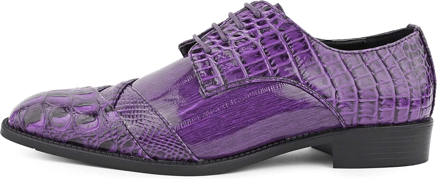 Bolano Bandit, Cap Toe Oxford Dress Shoes for Men, Men's Formal Dress Shoes with Alligator Print, Croc Folded Oxfords