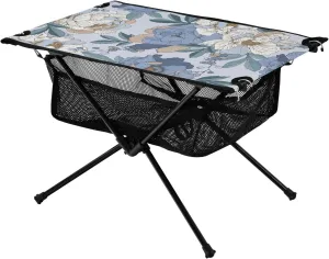 Bolaz Outdoor Folding Portable Picnic Camping Table-Elegant Bouquet of Blue Peonies,Storage Mesh for Camping Gear Accessories, Hiking, Mountaineering, Outdoor Travel