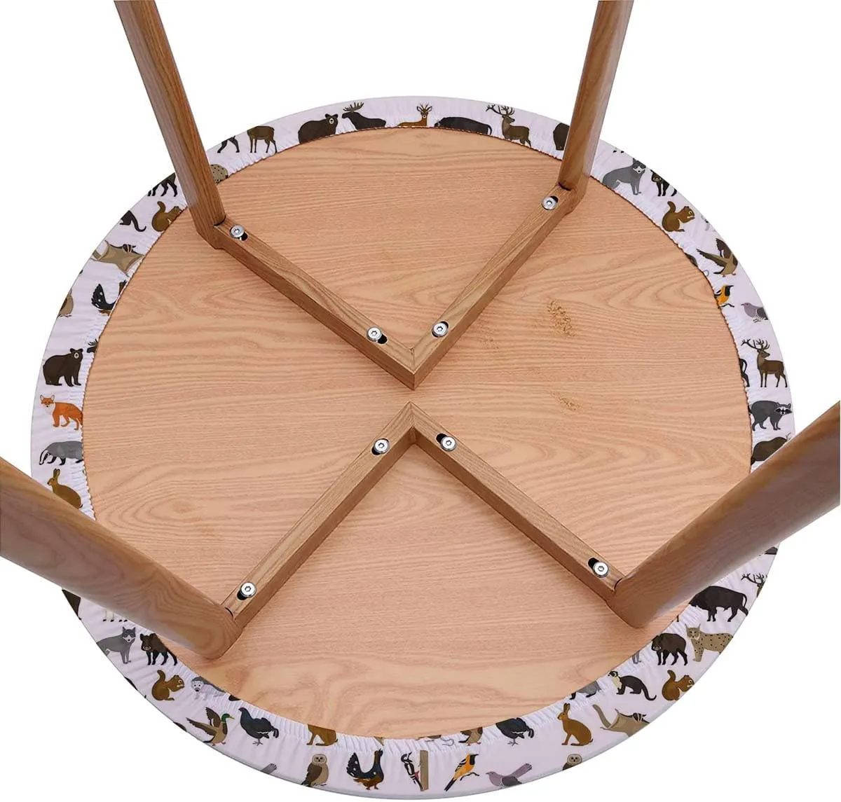 Brown White Elastic Fitted Round Tablecloths Cartoon Multi Animals Nature with Elastic Edge Polyester Waterproof Spill Proof Table Cover Fit for 36"-39" Diameter Table Animal
