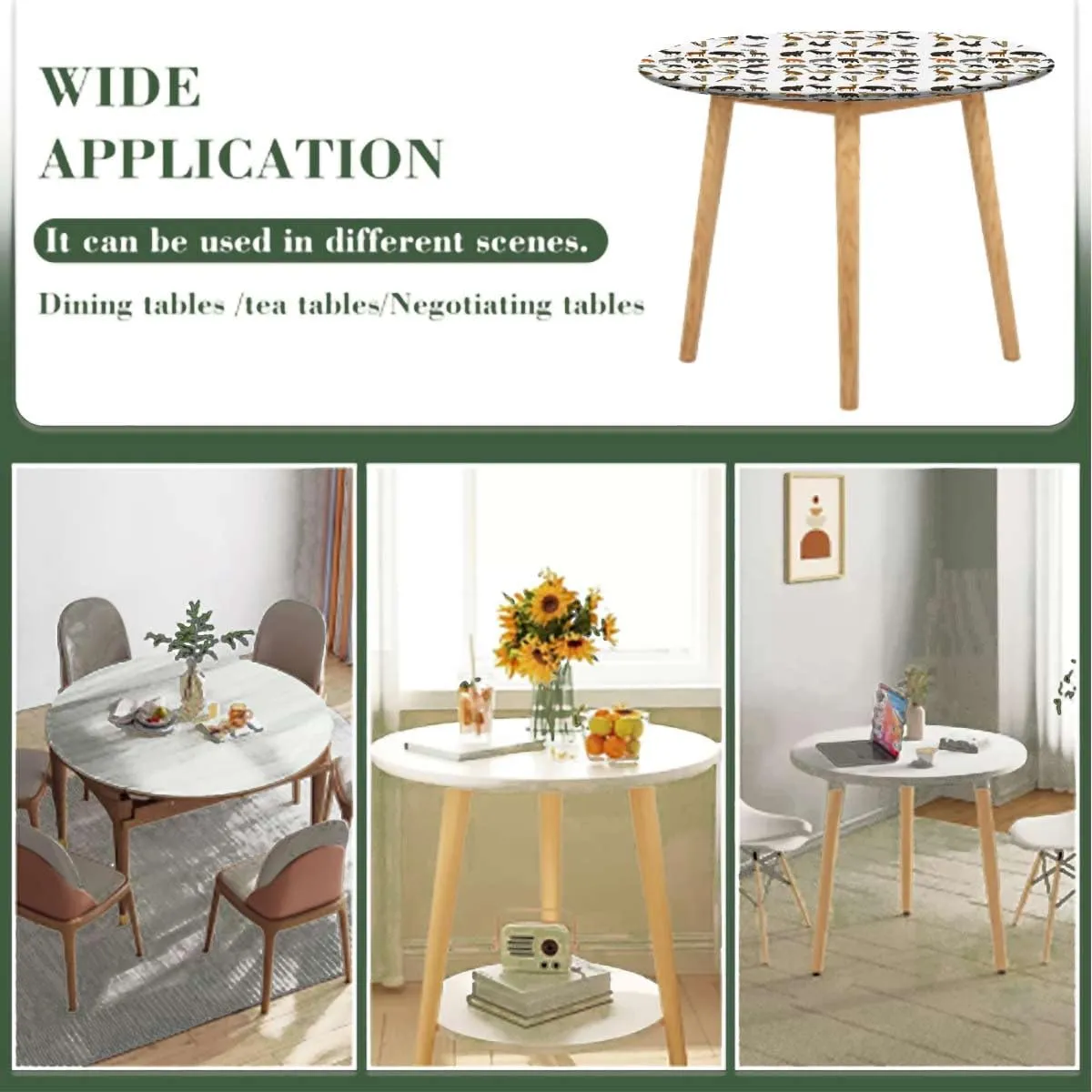 Brown White Elastic Fitted Round Tablecloths Cartoon Multi Animals Nature with Elastic Edge Polyester Waterproof Spill Proof Table Cover Fit for 36"-39" Diameter Table Animal