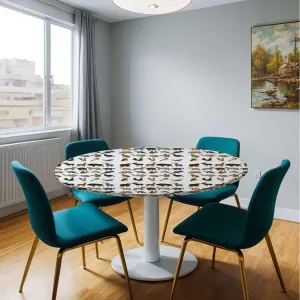 Brown White Elastic Fitted Round Tablecloths Cartoon Multi Animals Nature with Elastic Edge Polyester Waterproof Spill Proof Table Cover Fit for 36"-39" Diameter Table Animal