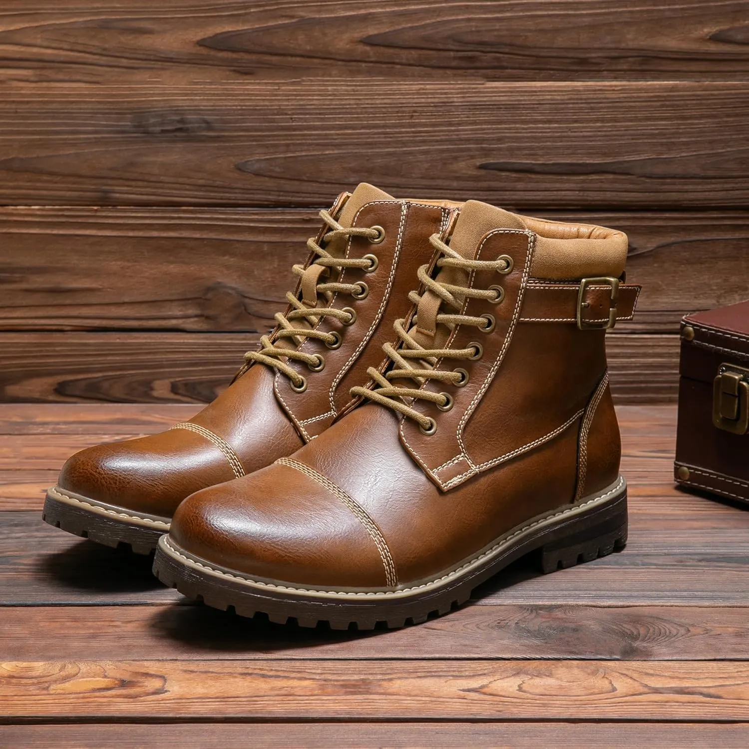 Bruno Marc Men's Motorcycle Combat Oxford Boot Fur Lining Warm Zipper Boots
