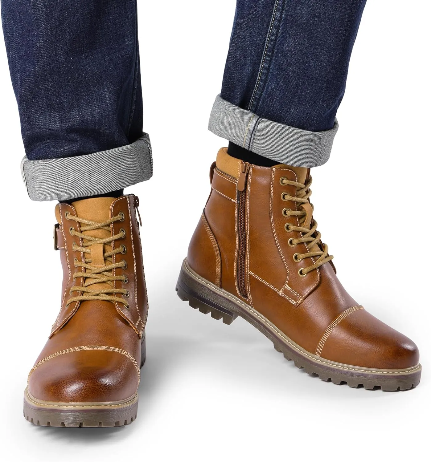 Bruno Marc Men's Motorcycle Combat Oxford Boot Fur Lining Warm Zipper Boots