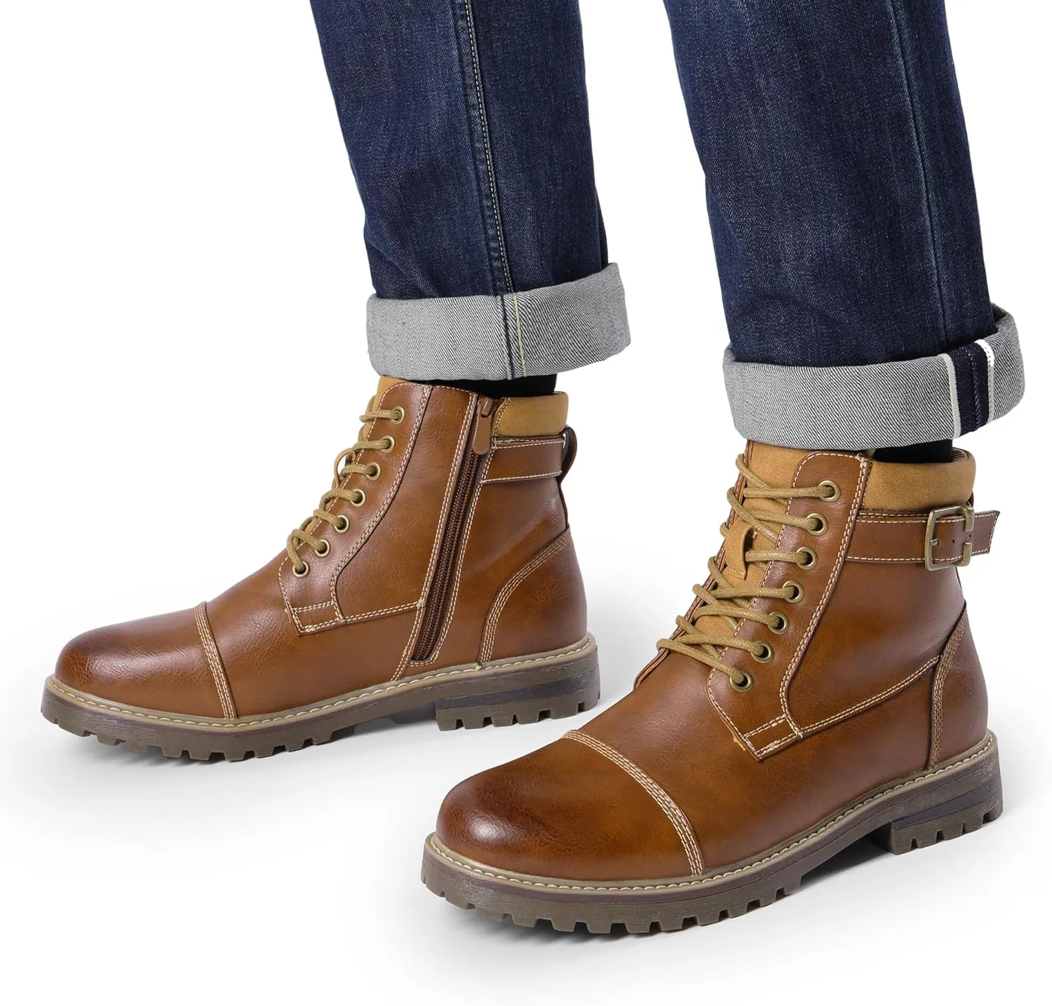 Bruno Marc Men's Motorcycle Combat Oxford Boot Fur Lining Warm Zipper Boots