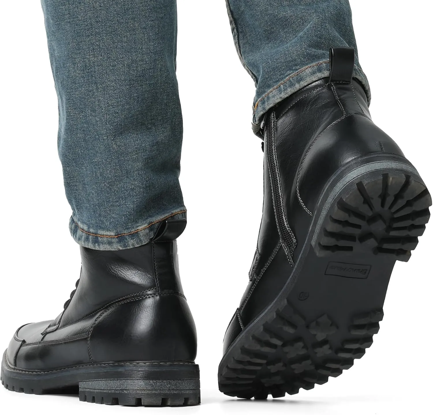 Bruno Marc Men's Motorcycle Combat Oxford Boot Fur Lining Warm Zipper Boots