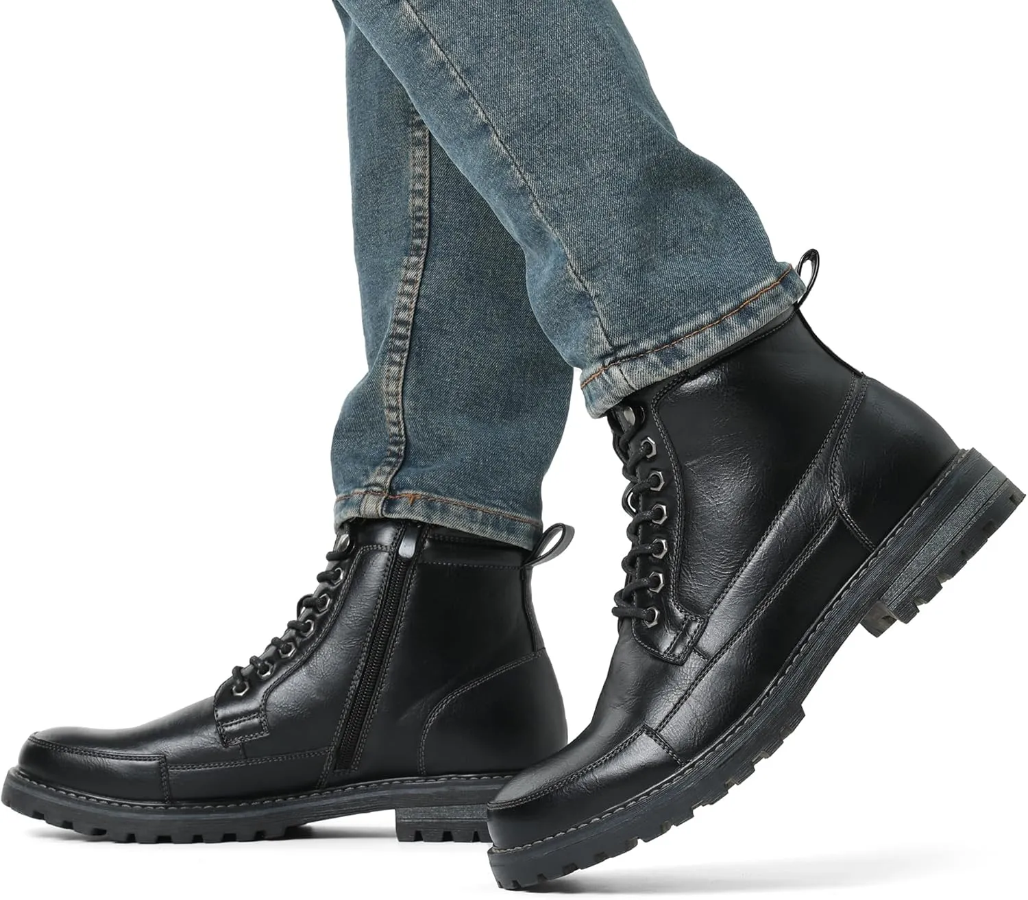 Bruno Marc Men's Motorcycle Combat Oxford Boot Fur Lining Warm Zipper Boots