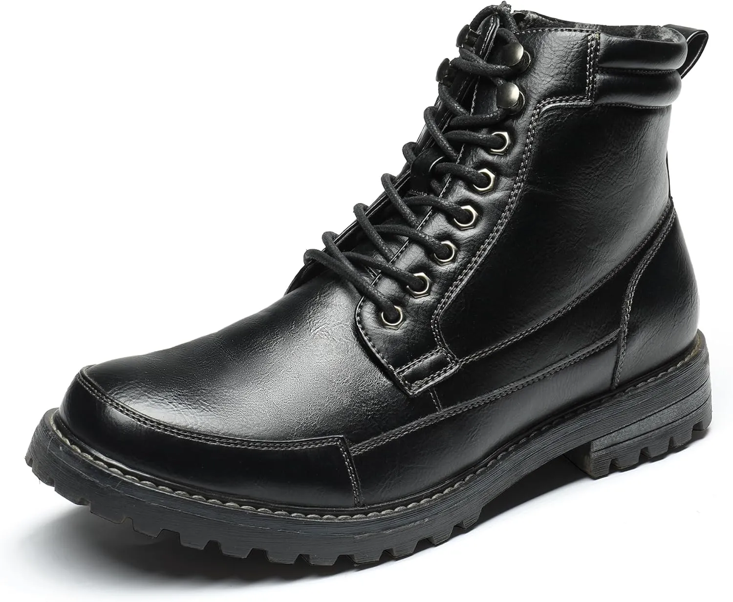 Bruno Marc Men's Motorcycle Combat Oxford Boot Fur Lining Warm Zipper Boots