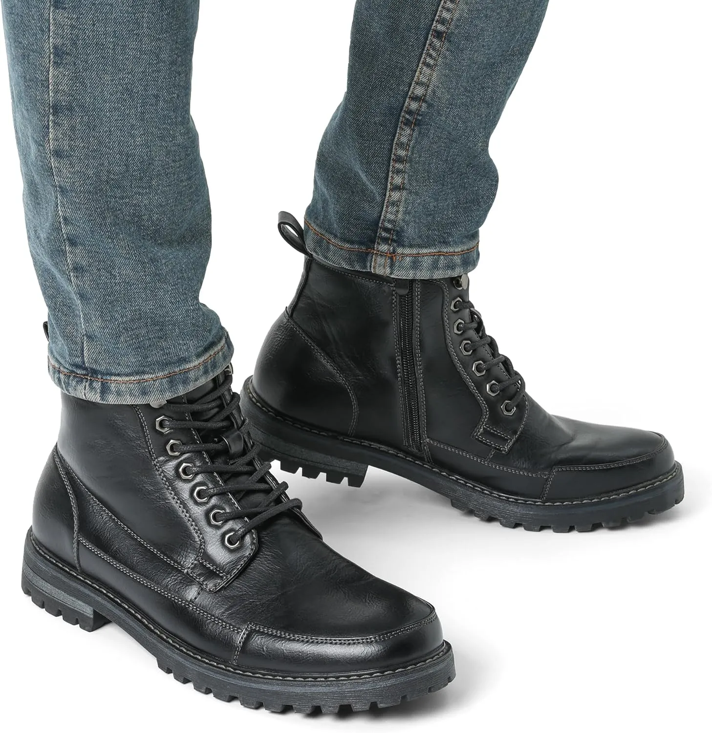 Bruno Marc Men's Motorcycle Combat Oxford Boot Fur Lining Warm Zipper Boots
