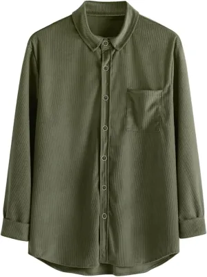 Button Down Shirts for Men Corduroy Casual Long Sleeve Lapel Pocket Tshirts Work Spring Hiking Lightweight Tees