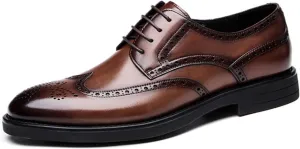 BWSEOBG Men's Brogue Wingtip Retro Business Oxford Shoes Classic Leather Round Toe Lace Up Wedding Formal Dress Shoes Derby Shoes