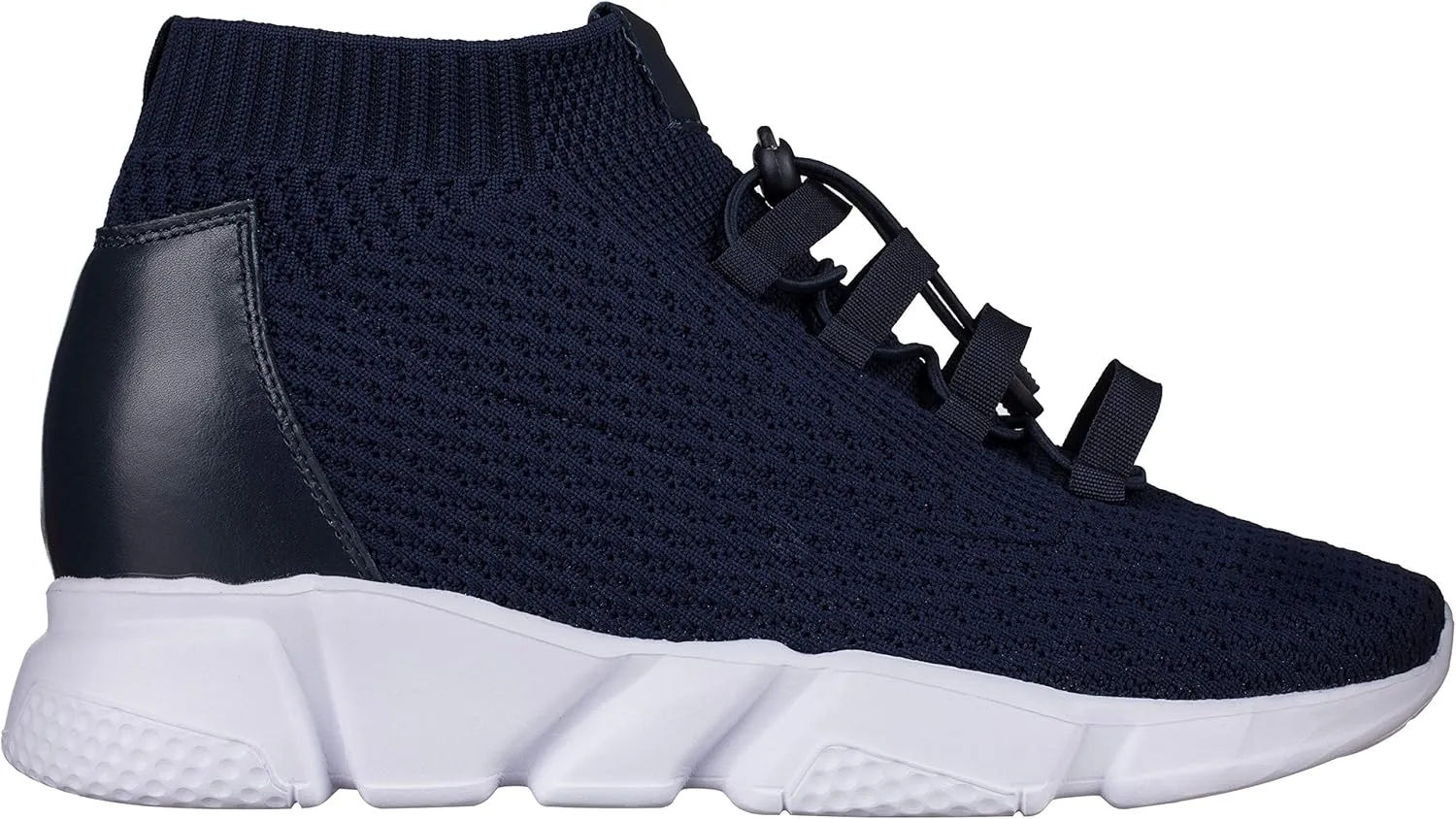 CALTO Men's Invisible Height Increasing Elevator Shoes - Dark Blue Kintted Ultra Lightweight Slip-on Sporty Trainer Sneakers - 3.2 Inches Taller - H1722 - Size 13 D(M) US
