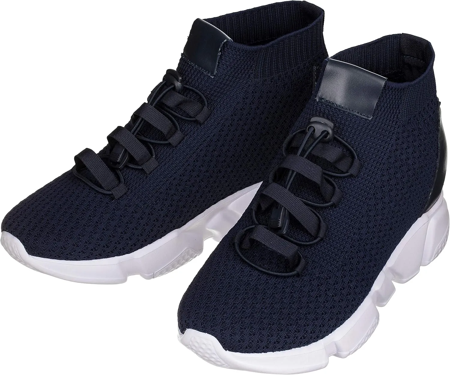 CALTO Men's Invisible Height Increasing Elevator Shoes - Dark Blue Kintted Ultra Lightweight Slip-on Sporty Trainer Sneakers - 3.2 Inches Taller - H1722 - Size 13 D(M) US