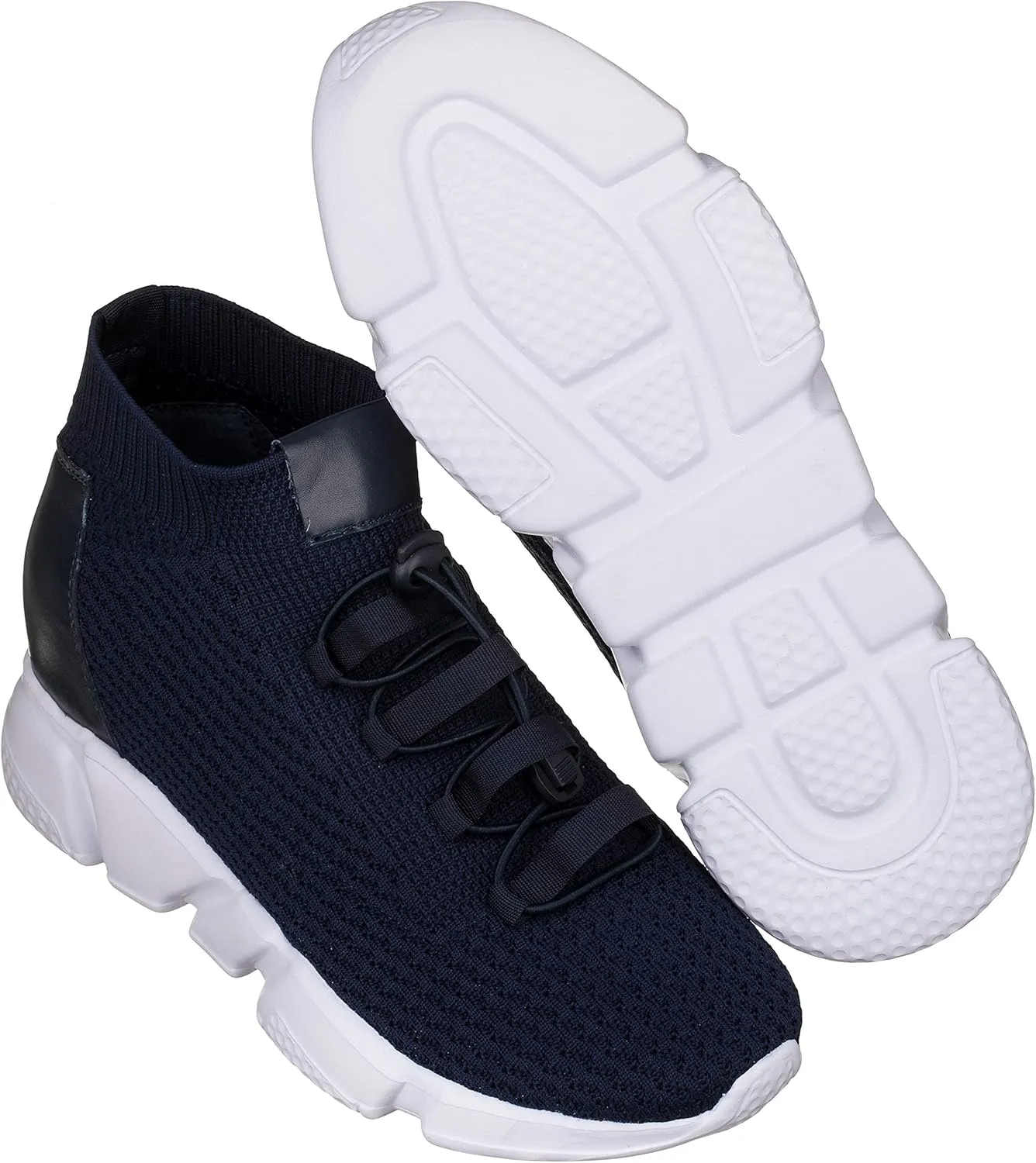 CALTO Men's Invisible Height Increasing Elevator Shoes - Dark Blue Kintted Ultra Lightweight Slip-on Sporty Trainer Sneakers - 3.2 Inches Taller - H1722 - Size 13 D(M) US