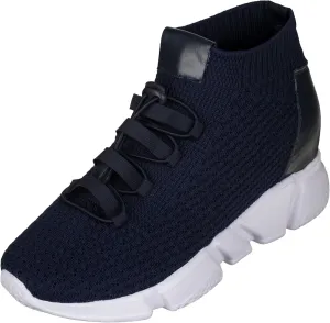 CALTO Men's Invisible Height Increasing Elevator Shoes - Dark Blue Kintted Ultra Lightweight Slip-on Sporty Trainer Sneakers - 3.2 Inches Taller - H1722 - Size 13 D(M) US