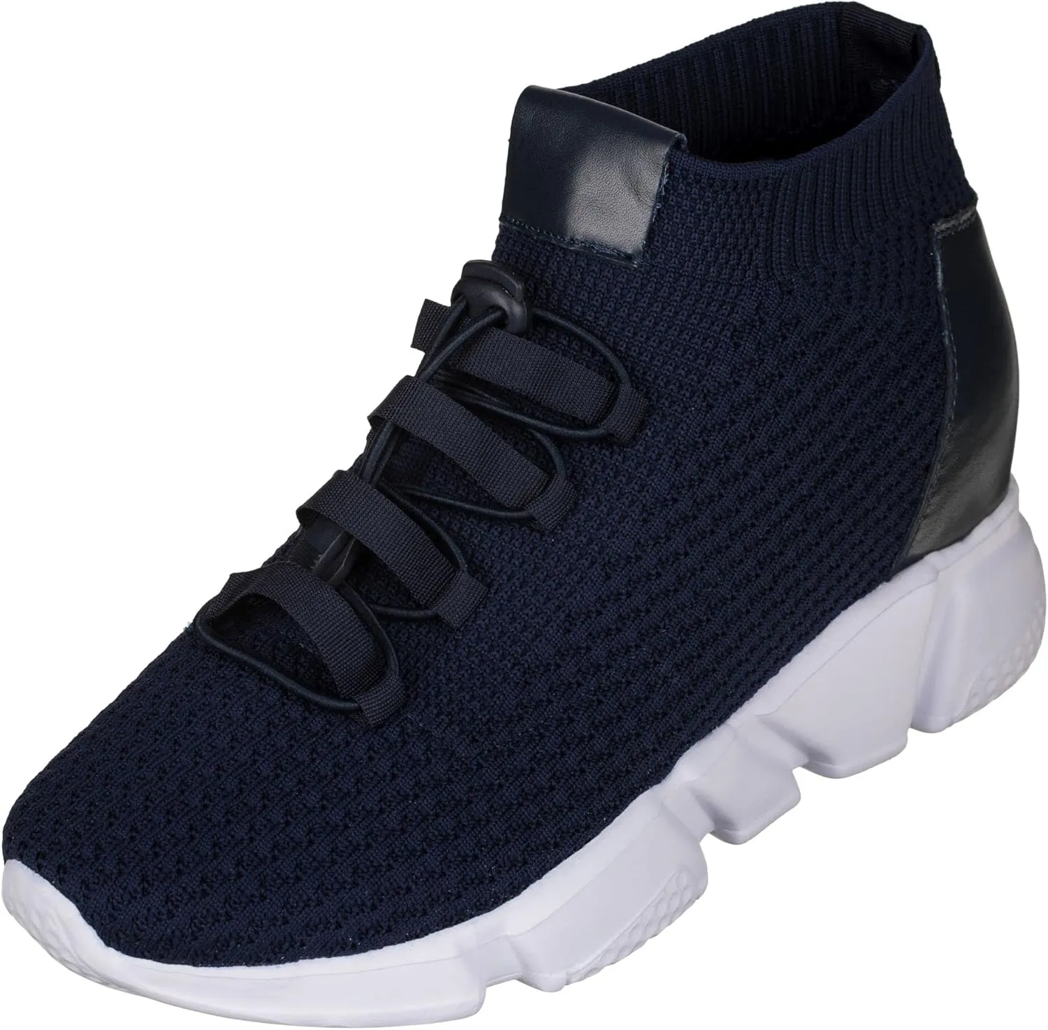 CALTO Men's Invisible Height Increasing Elevator Shoes - Dark Blue Kintted Ultra Lightweight Slip-on Sporty Trainer Sneakers - 3.2 Inches Taller - H1722 - Size 13 D(M) US
