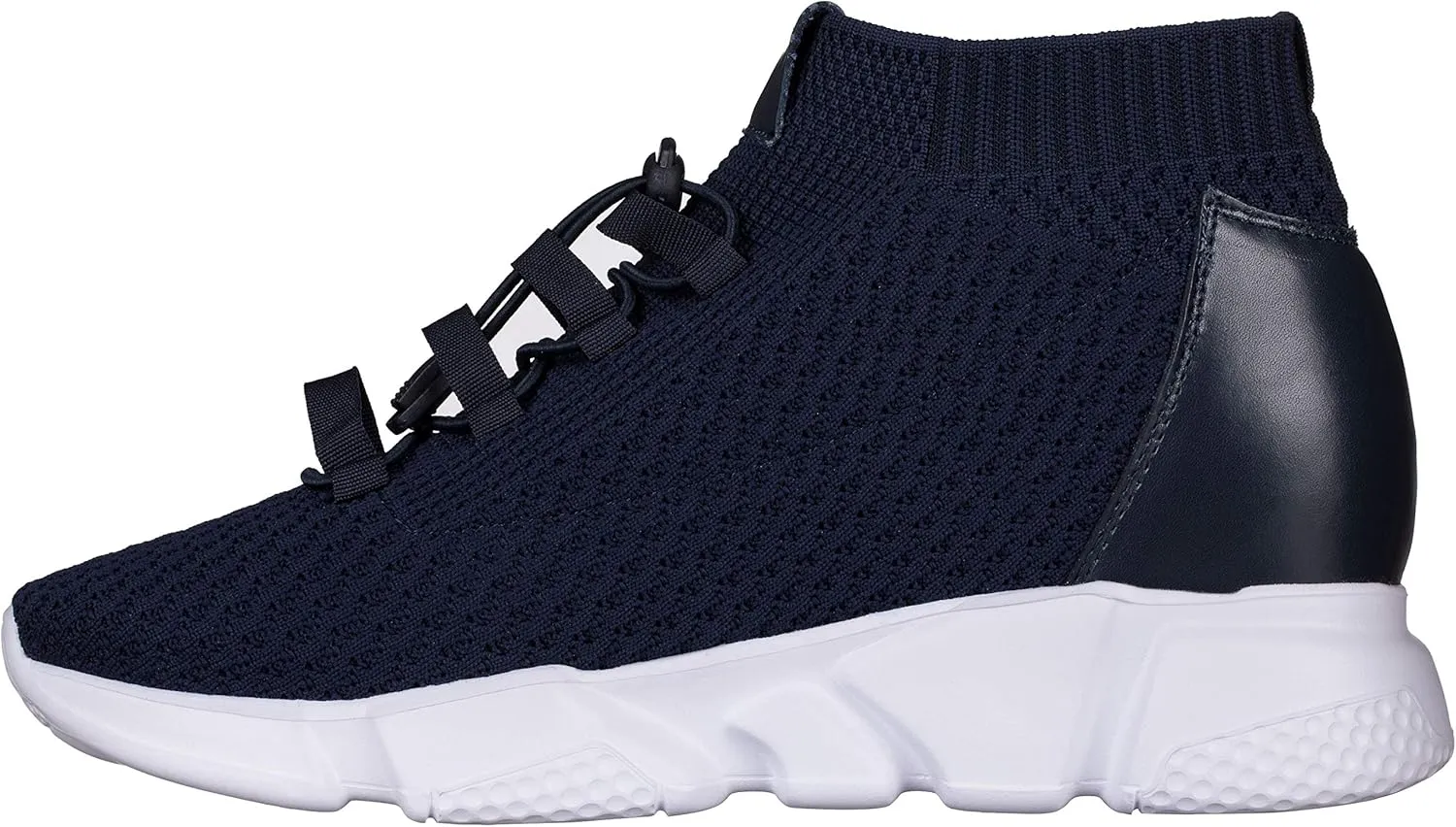CALTO Men's Invisible Height Increasing Elevator Shoes - Dark Blue Kintted Ultra Lightweight Slip-on Sporty Trainer Sneakers - 3.2 Inches Taller - H1722 - Size 13 D(M) US